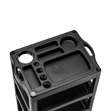 Dompel Junior 250 Salon Trolley – Black , Lightweight Modular Cart with 3 Trays, Brush & Dryer Holder, Nylon Casters